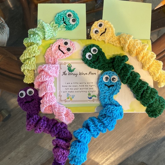 SPECIAL 2 for $25 Handmade 8” wiggly Worry Worm with Poem Amigurumi - Picture 3 of 16